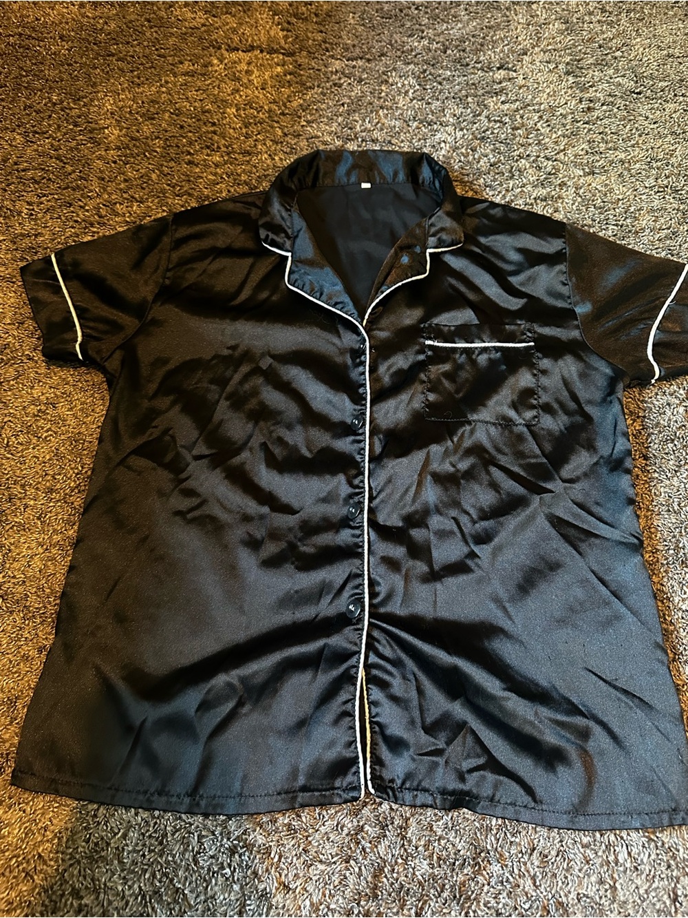 Target Black Satin Short Sleeve Pajama Set with White Piping - Picture 3 of 3